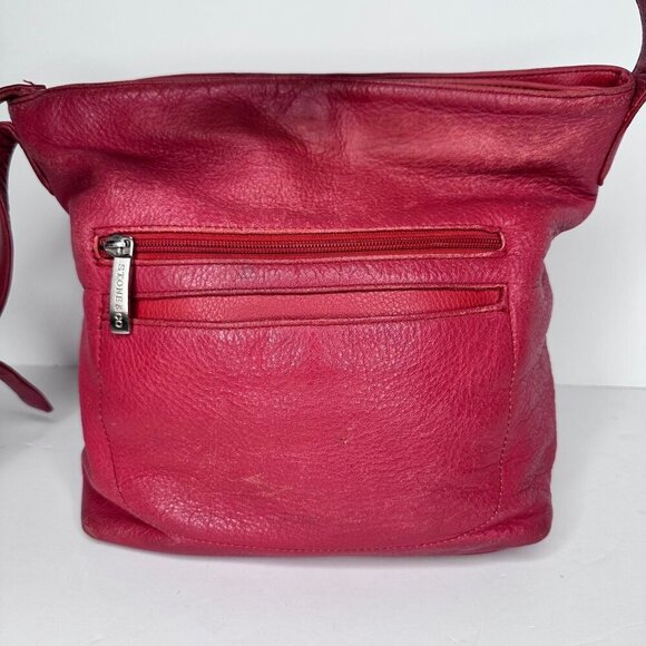 Stone and Co Pebbled Red Leather Crossbody Bag Soft Boho Festival 70s 90s y2k - Picture 16 of 16